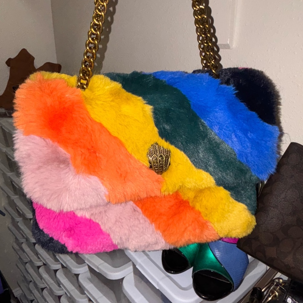 Kurt Geiger Multicolor Faux Fur Shoulder Bag with Gold Chain - Picture 3 of 6